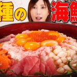 【大食い】10種類の食材を使った豪華海鮮丼を食べる！エビ、ブリ、サーモン、マグロ、ホタテ、イカ、イクラ、ネギトロ…etc【木下ゆうか】