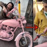 ヤ○クザの単車をスプレーでピンクに染めてみた【ドッキリ】