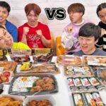 【1万円】ファミマの肉と寿司どっちが早く食べ終わるのか！？大食い早食い対決！