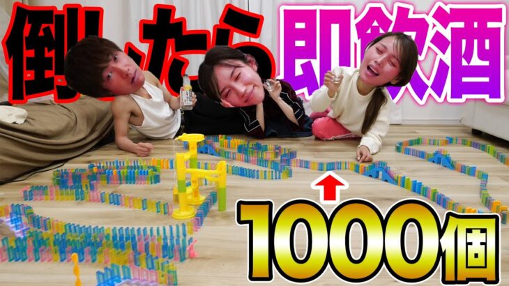 【泥酔】倒したら即飲酒でドミノ1000個を並べたら、手が震えすぎて大変なことになった！