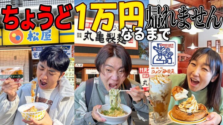 【新商品】合計金額ぴったり一万円になるまで帰れません！大食い！？【マクドナルド、松屋、スタバ、ミスド、セブン、ガスト、丸亀製麺】