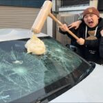 MYの車のフロントガラスの上で餅つきしてみた【ドッキリ】